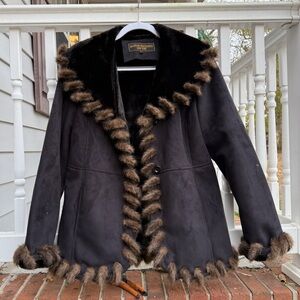 Marvin Richards Vintage Faux Fur Shearling Black Coat Size Large
